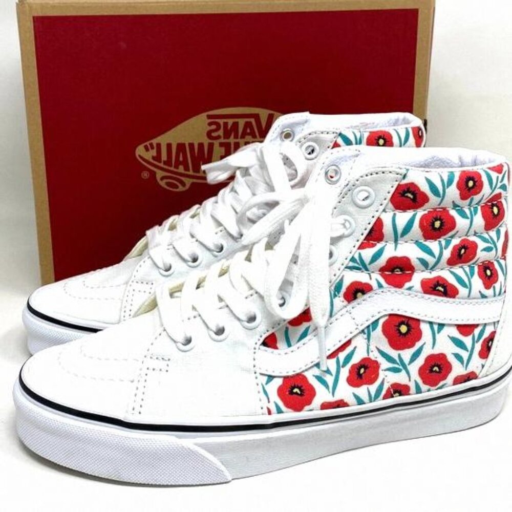 💖MEGA SALE💖VANS Sk8-HI Womens Flowers White Leather VN0A5HXV891 Cushion